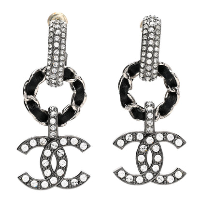 Chanel Ruthenium Lambskin Crystal CC Dangle Earrings Silver Black 1 of 4