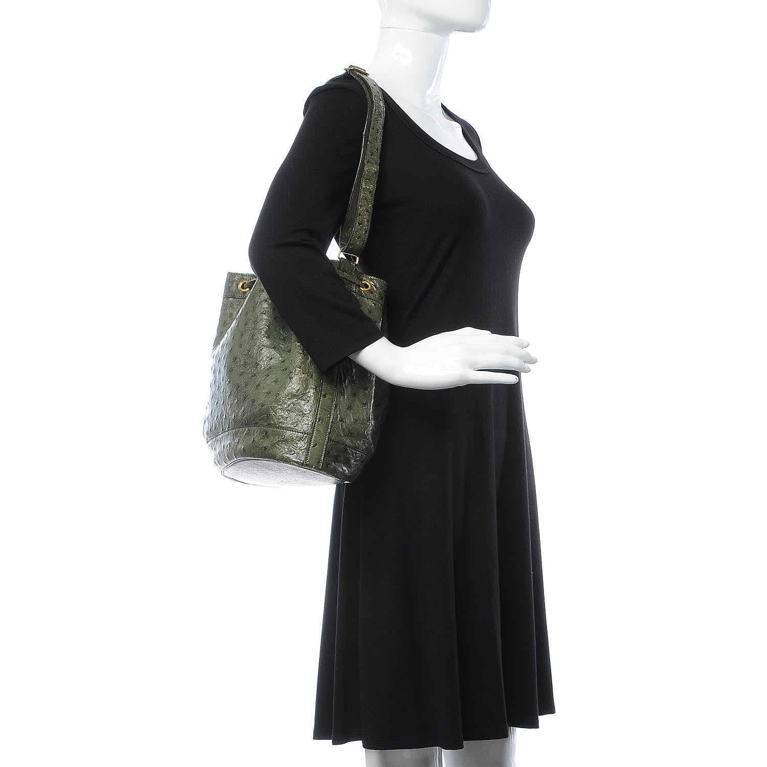 Hermes Ostrich Market Drawstring Bag 28 Vert Olive 2 of 15