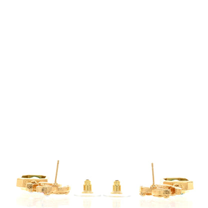 Chanel Crystal Pearl Glitter CC Drop Earrings Gold Green 3 of 5