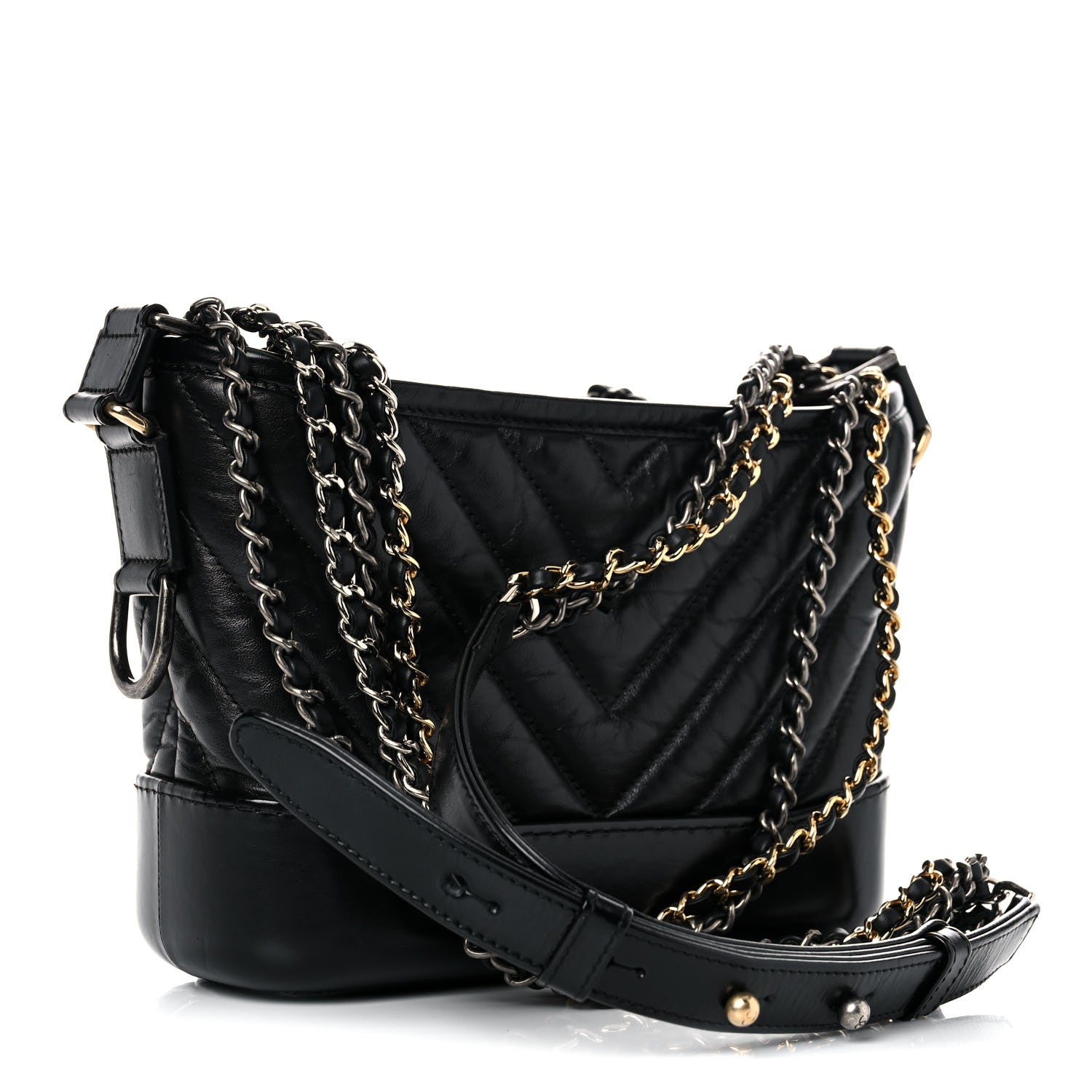 Chanel Aged Calfskin Chevron Quilted Small Gabrielle Hobo Black 3 of 13