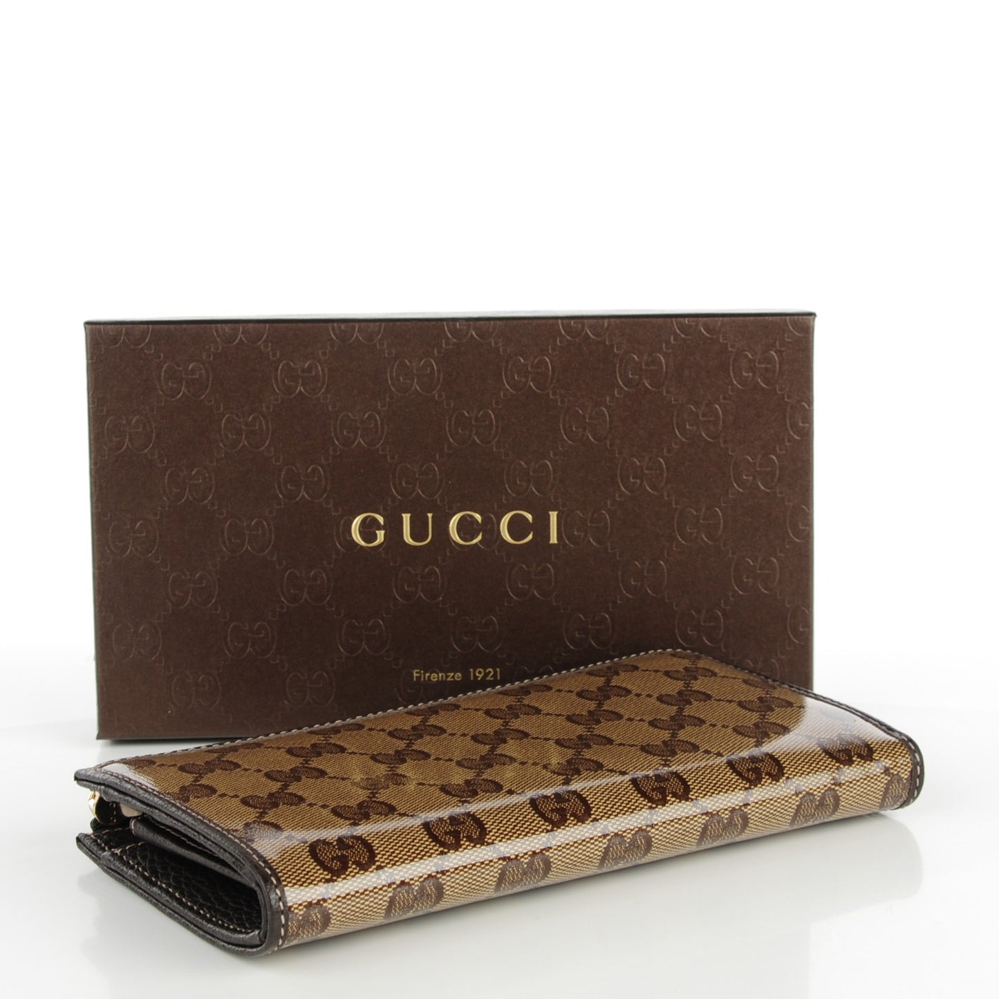 Crystal Monogram Dollar Calfskin Donna Long Wallet Beige Ebony Testa di Moro