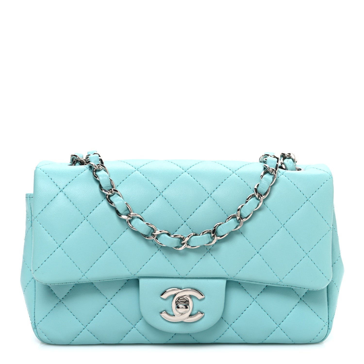 Chanel Lambskin Quilted Mini Rectangular Flap Light Blue 1 of 10