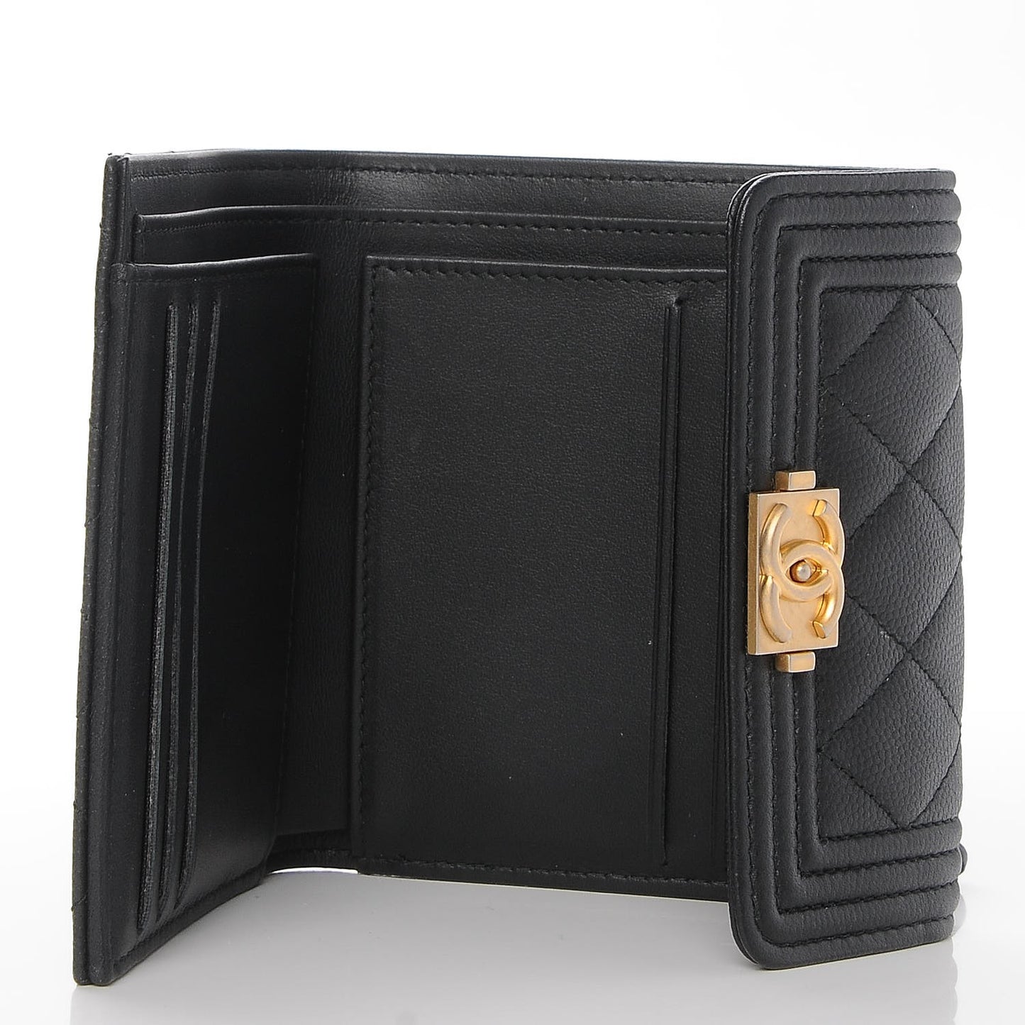 Caviar Quilted Compact Boy Wallet Black