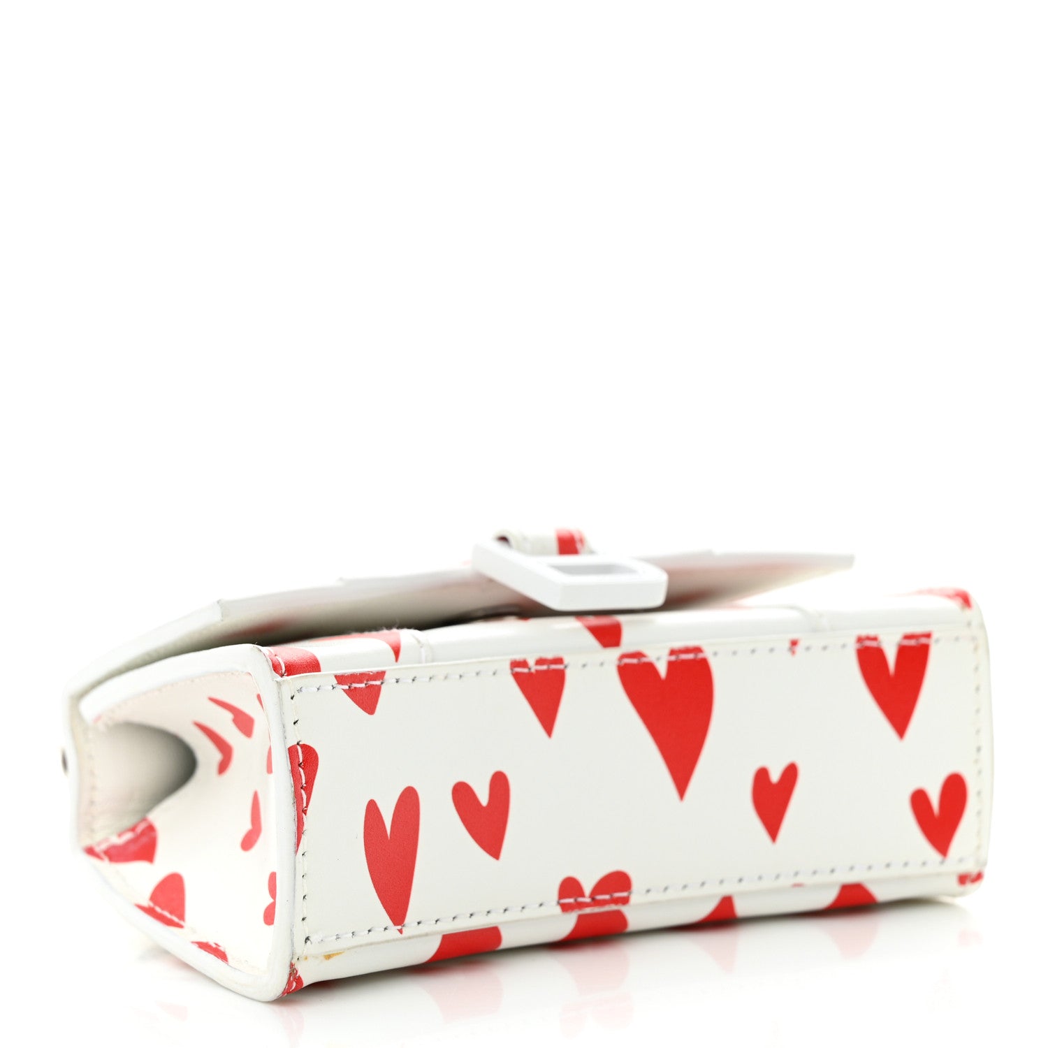 Balenciaga Smooth Calfskin Heart Hourglass Top Handle Bag Mini with Chain White Red 4 of 12