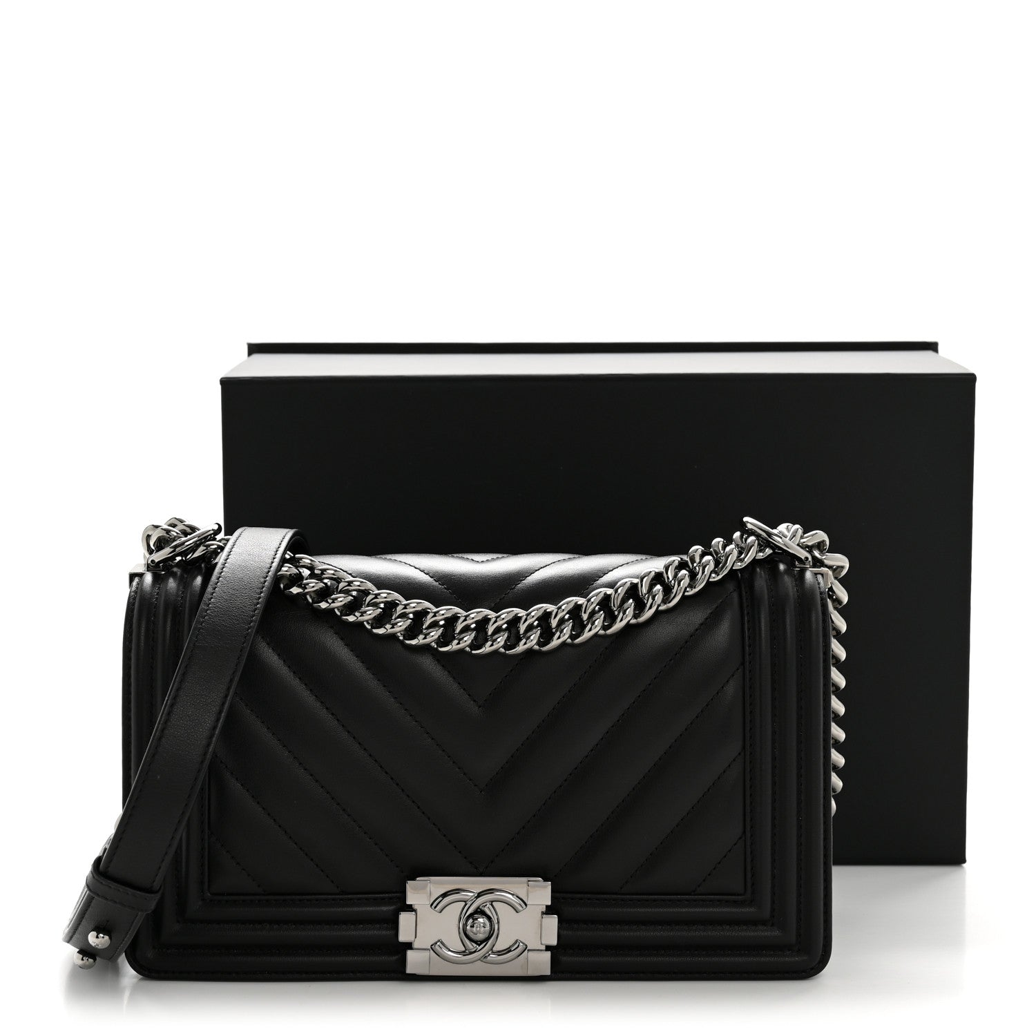 Chanel Lambskin Chevron Quilted Medium Boy Flap Black 13 of 13