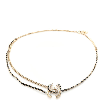 Chanel Lambskin Pearl Crystal Chain CC Belt 85 Gold Pearly White Black 1 of 4