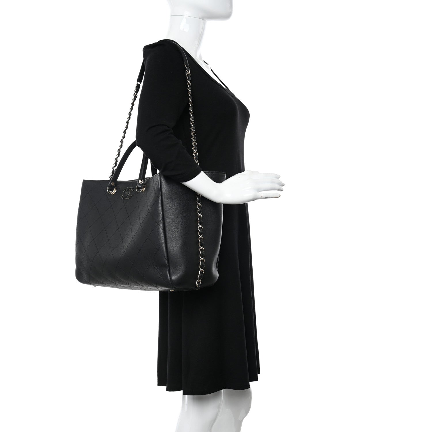 Chanel Bullskin Stitched Large Shopping Bag Black 2 of 11