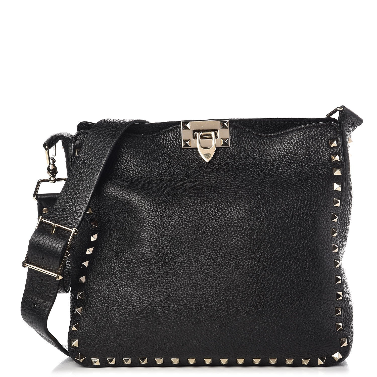 Valentino Garavani Pebbled Calfskin Small Rockstud Flip-Lock Messenger Bag Black 1 of 11