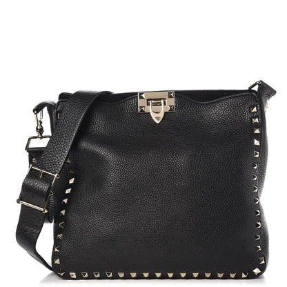 Valentino Garavani Pebbled Calfskin Small Rockstud Flip-Lock Messenger Bag Black 1 of 11