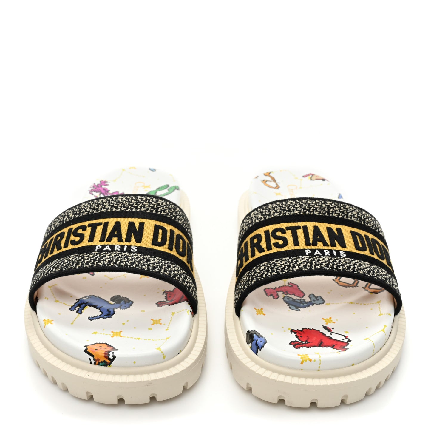 Canvas Embroidered Pixel Zodiac Dway 10mm Slide Sandals 41 White Multicolor