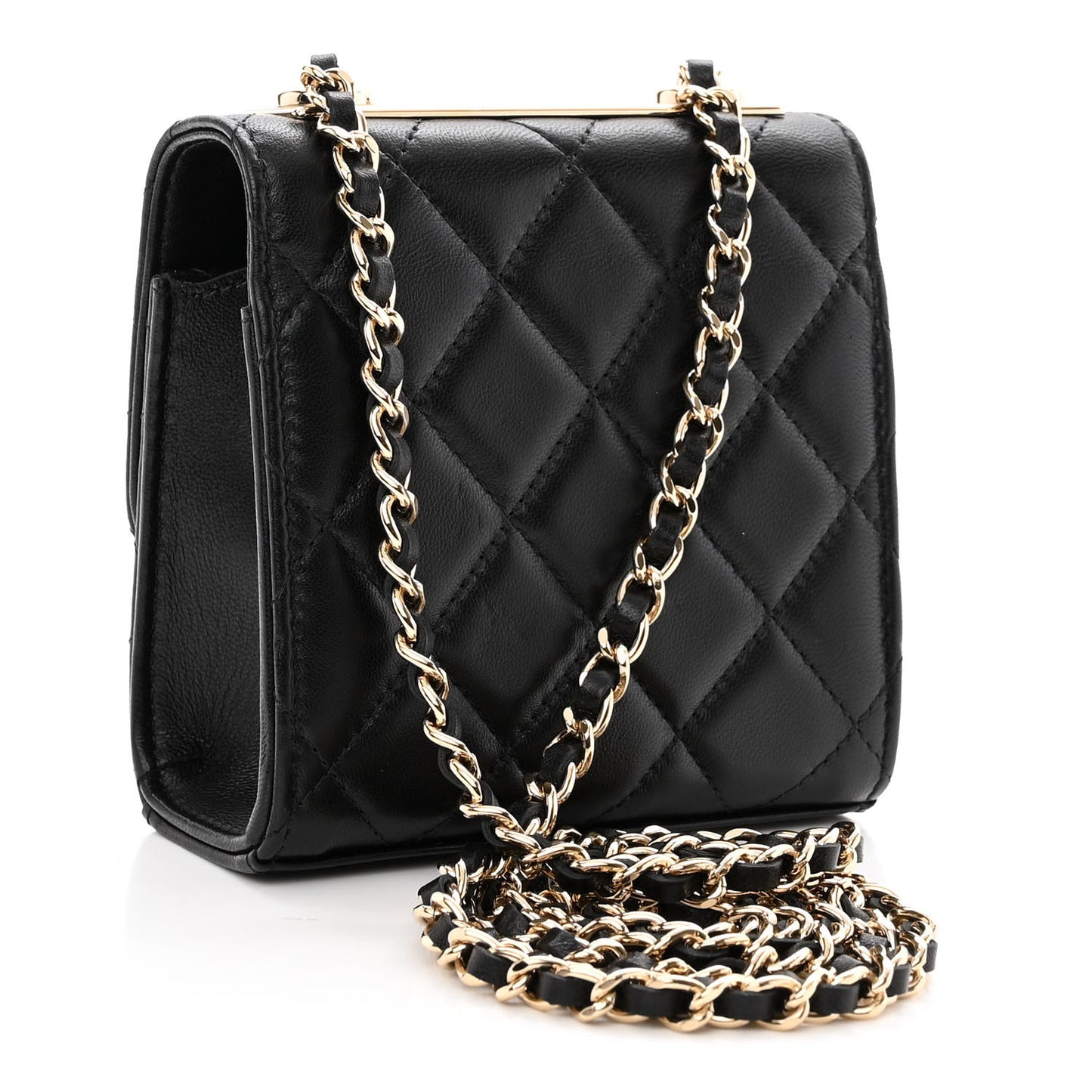 Lambskin Quilted Mini Trendy CC Clutch With Chain Black