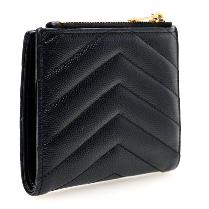 Saint Laurent Grain De Poudre Matelasse Chevron Monogram Zipped Card Case Black 3 of 6