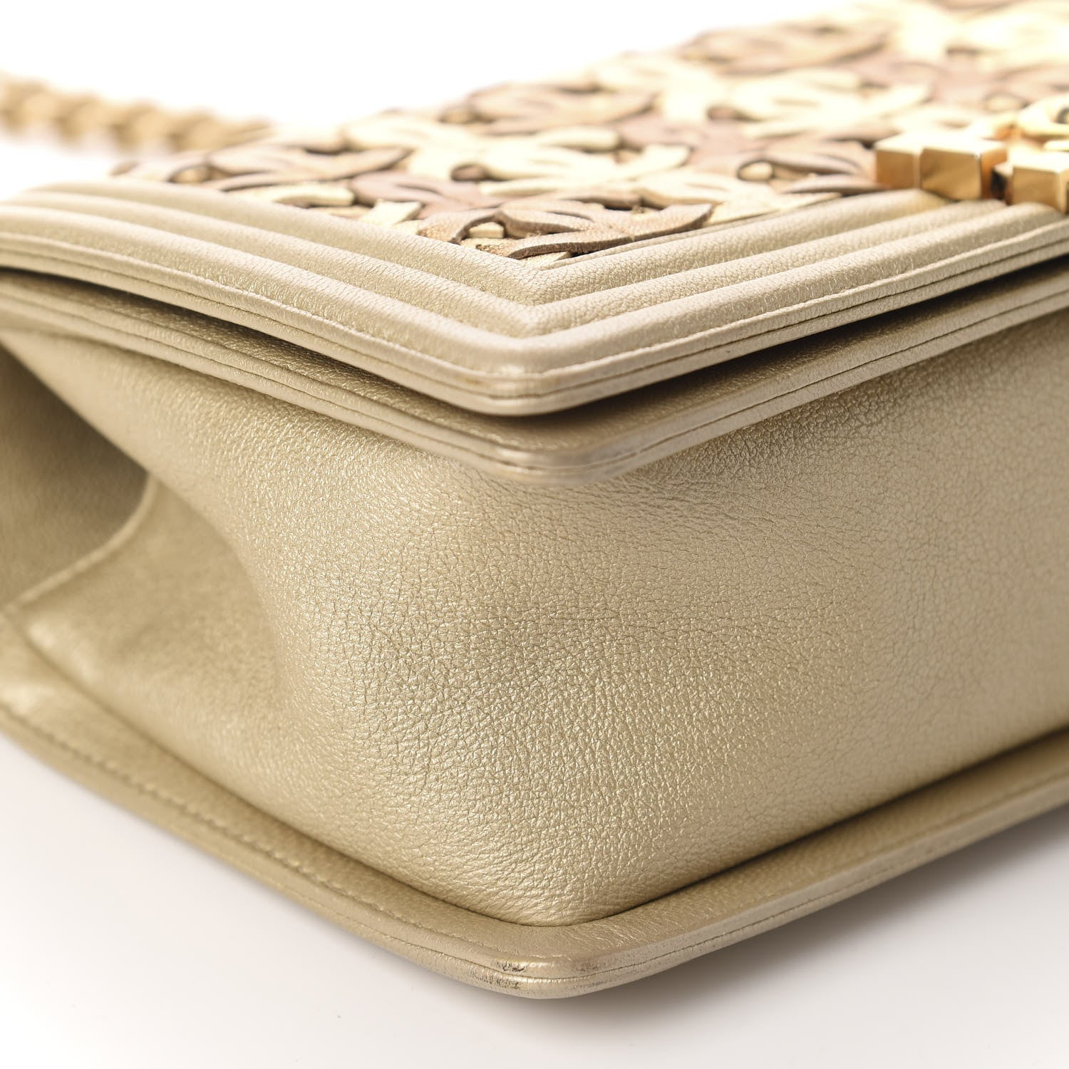 Chanel Metallic Lambskin Medium Golden CC Boy Flap Dark Gold 6 of 10