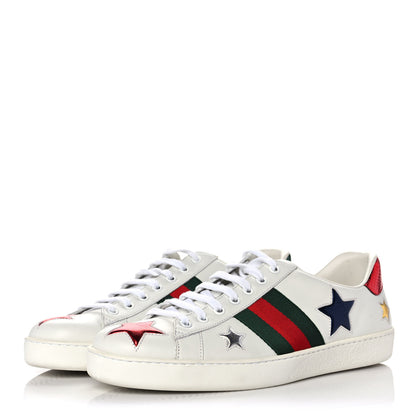 Gucci Calfskin Ayers Web Star Embroidered Mens Ace Sneakers 9 White Multi 3 of 8