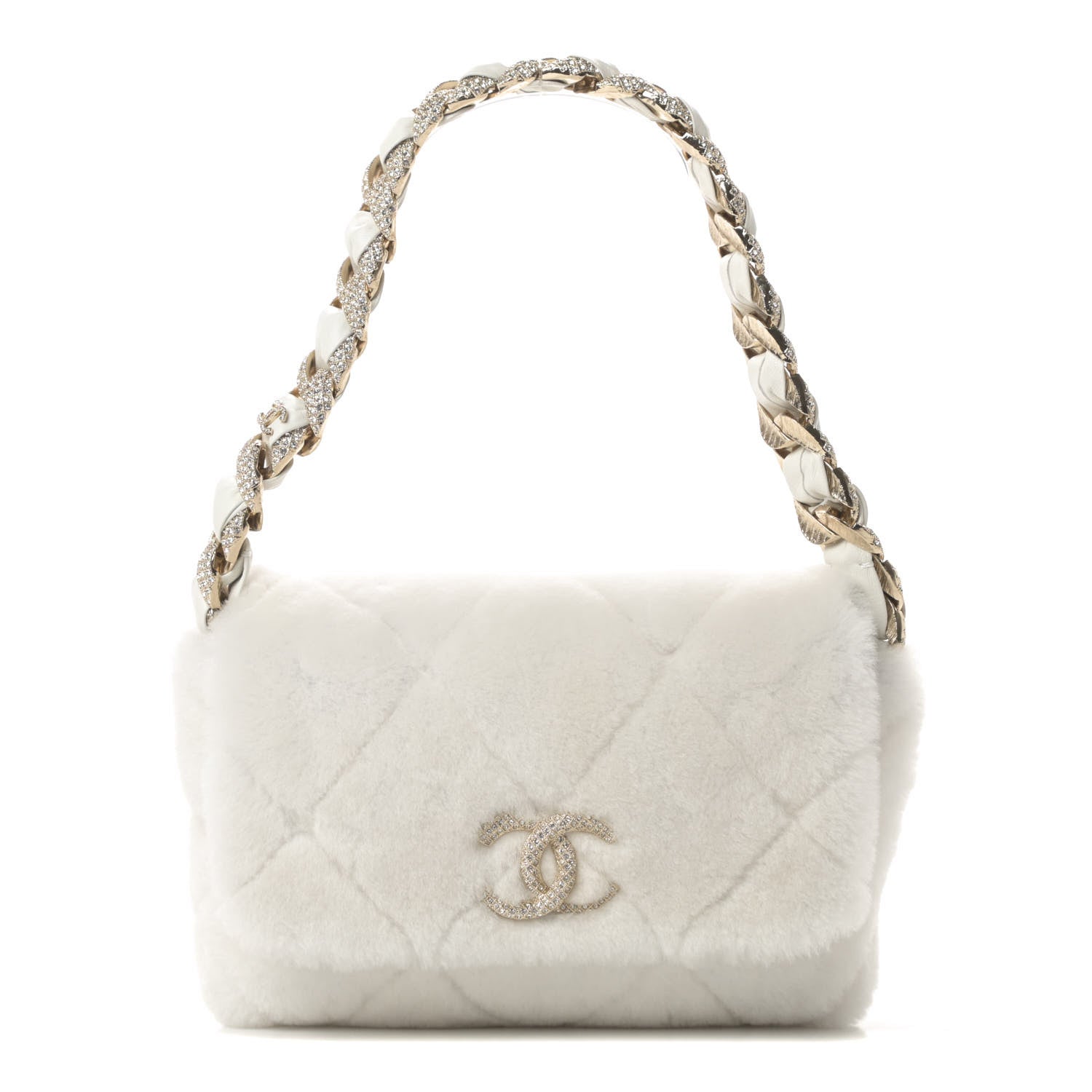 Chanel Shearling Lambskin Crystal Strass Flap White 752332