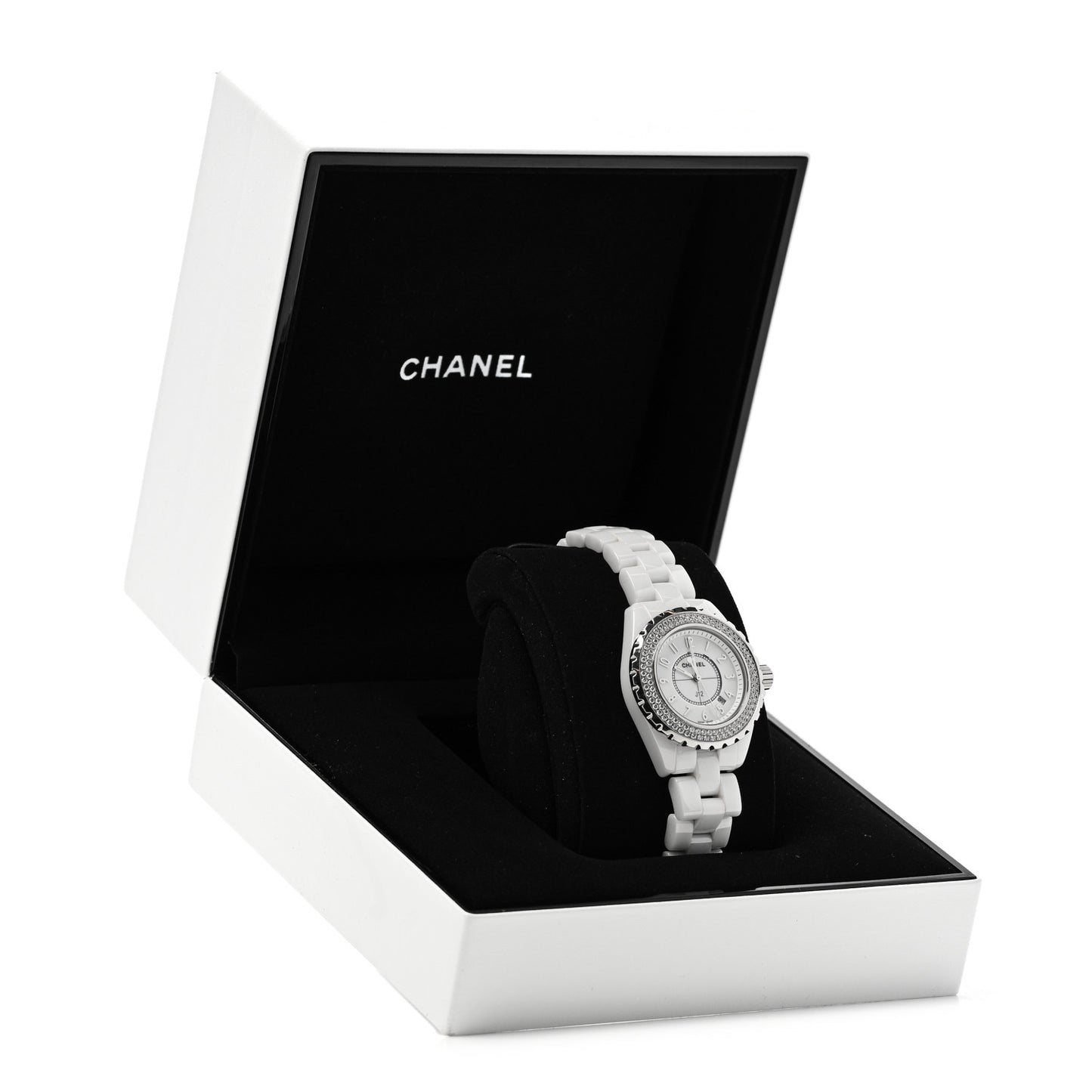 Stainless Steel Ceramic Diamond Pave Bezel 33mm J12 Quartz Watch White
