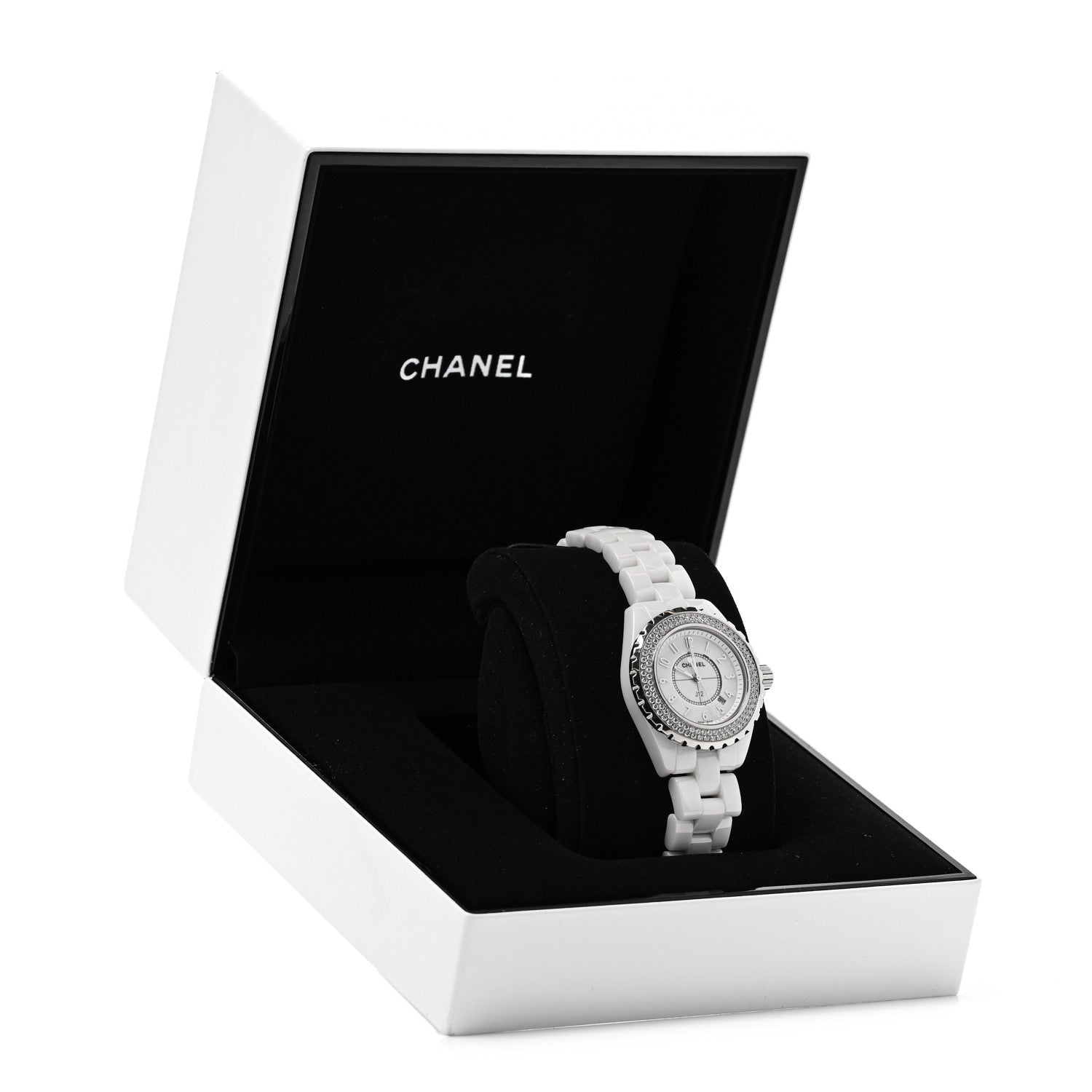 Chanel Stainless Steel Ceramic Diamond Pave Bezel 33mm J12 Quartz Watch White 5 of 5