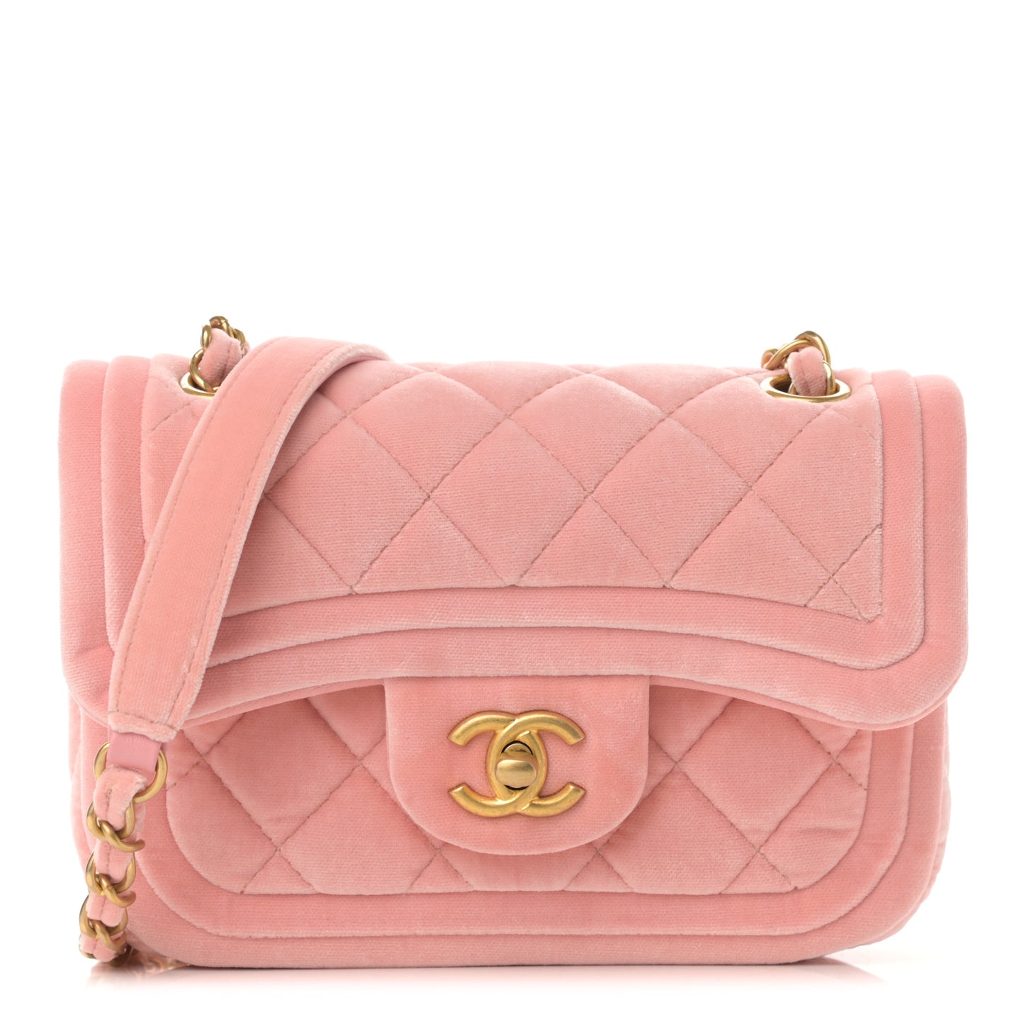 Velour Quilted Mini Double Frame Flap Rose