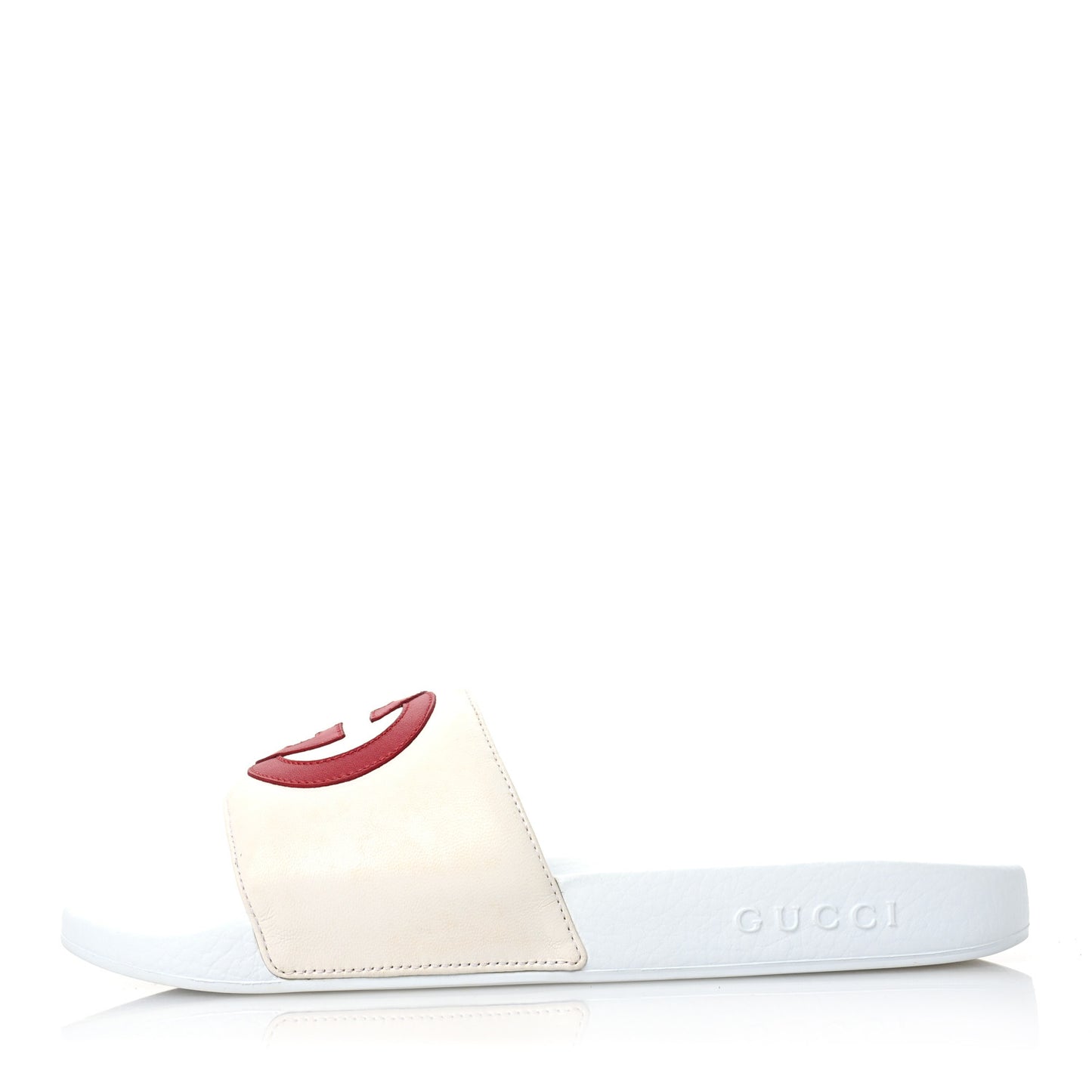 Nappa Miro Soft Calfskin Interlocking G Mens Slide Sandals 11 White Hibiscus Red
