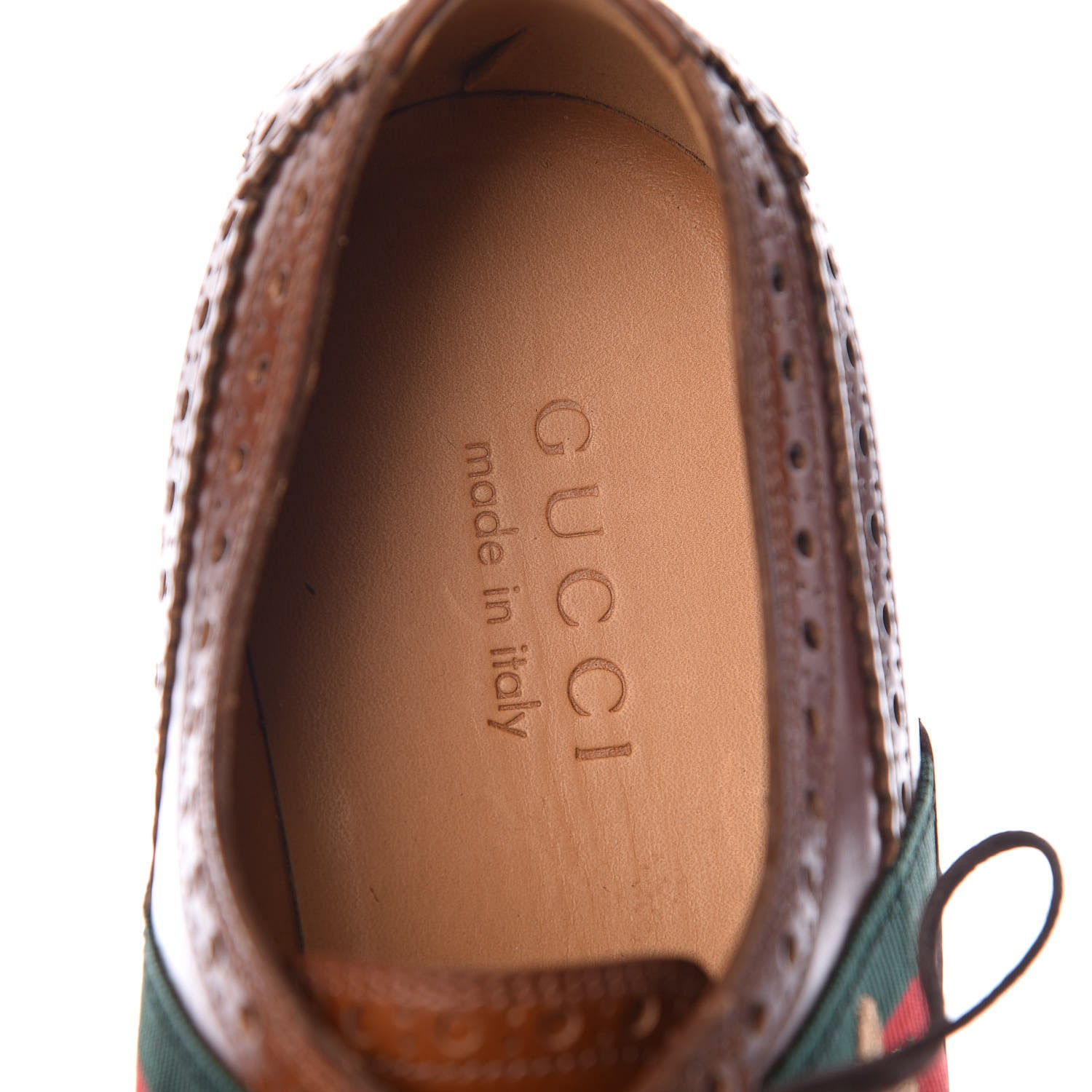 Gucci Calfskin Web Bee Embroidered Mens Lace Up Brogue Wingtip Derby Shoes 7.5 Cuir 7 of 17