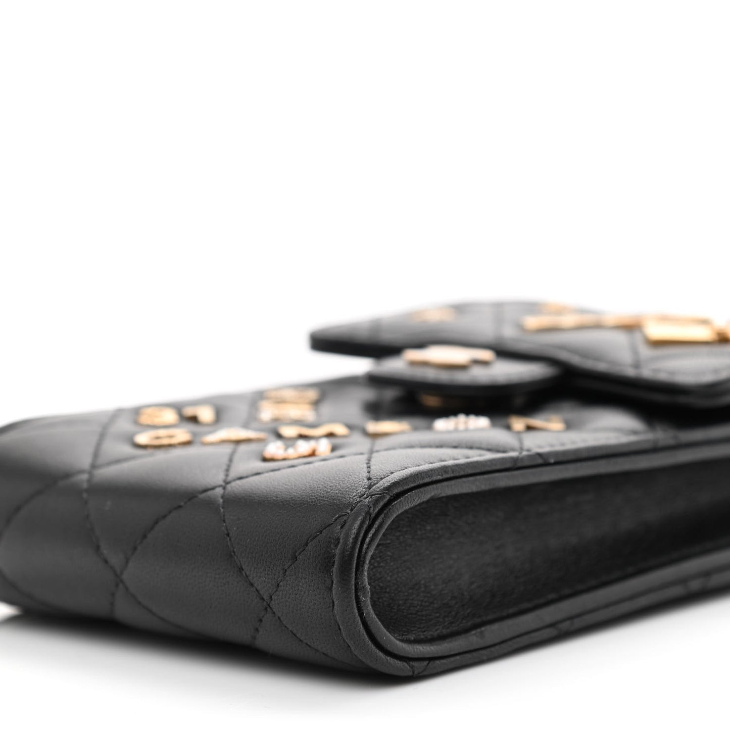 Lambskin Quilted Lucky Charm Phone Holder Black