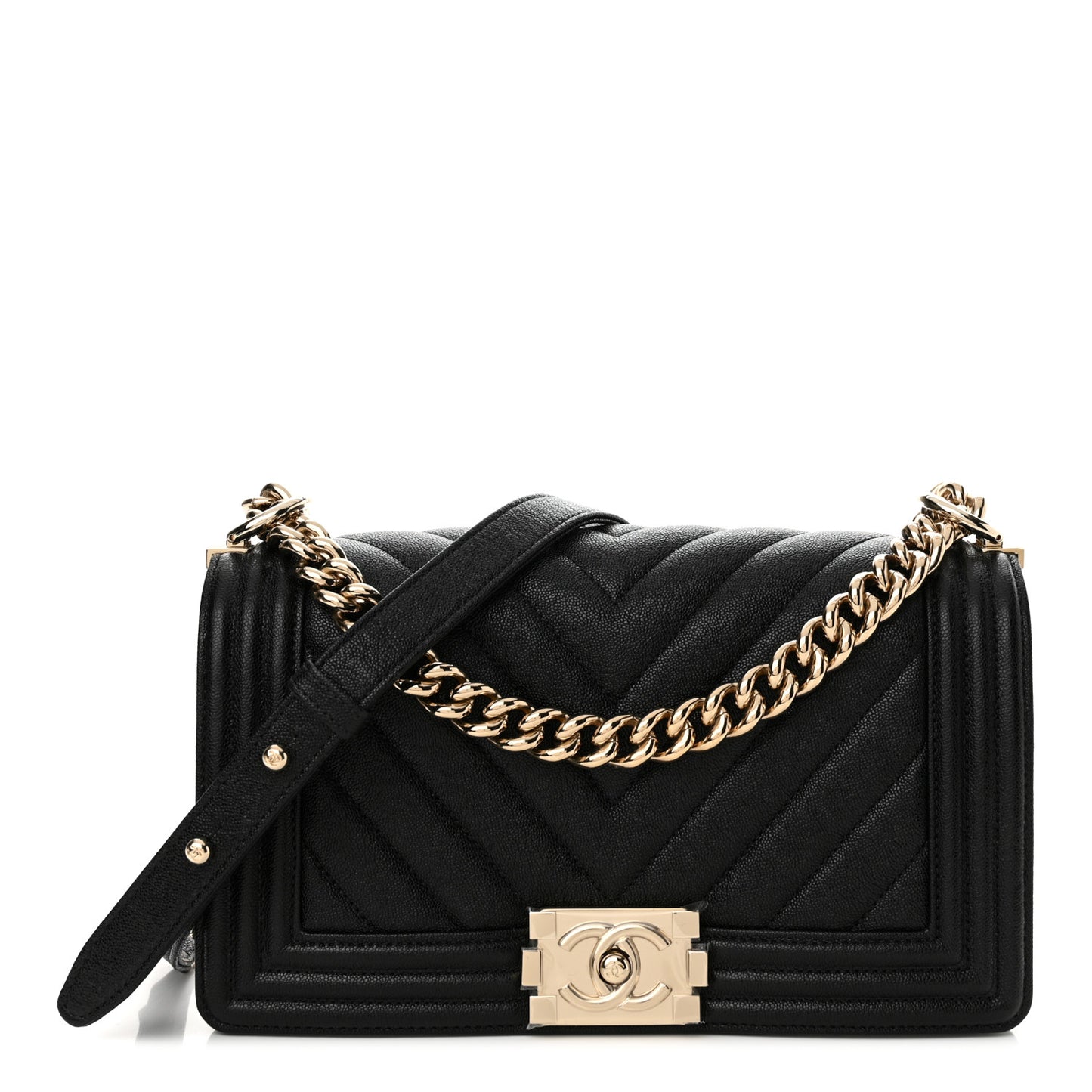 Caviar Chevron Quilted Medium Boy Flap Black