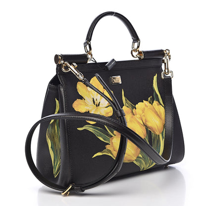 Dolce & Gabbana Dauphine Tulip Print Medium Miss Sicily Satchel Black 3 of 9