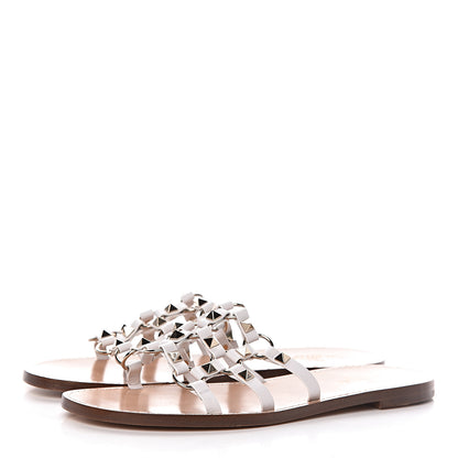 Valentino Garavani Nappa Rockstud Flat Slide Sandals 38.5 Bianco Ottico 3 of 8