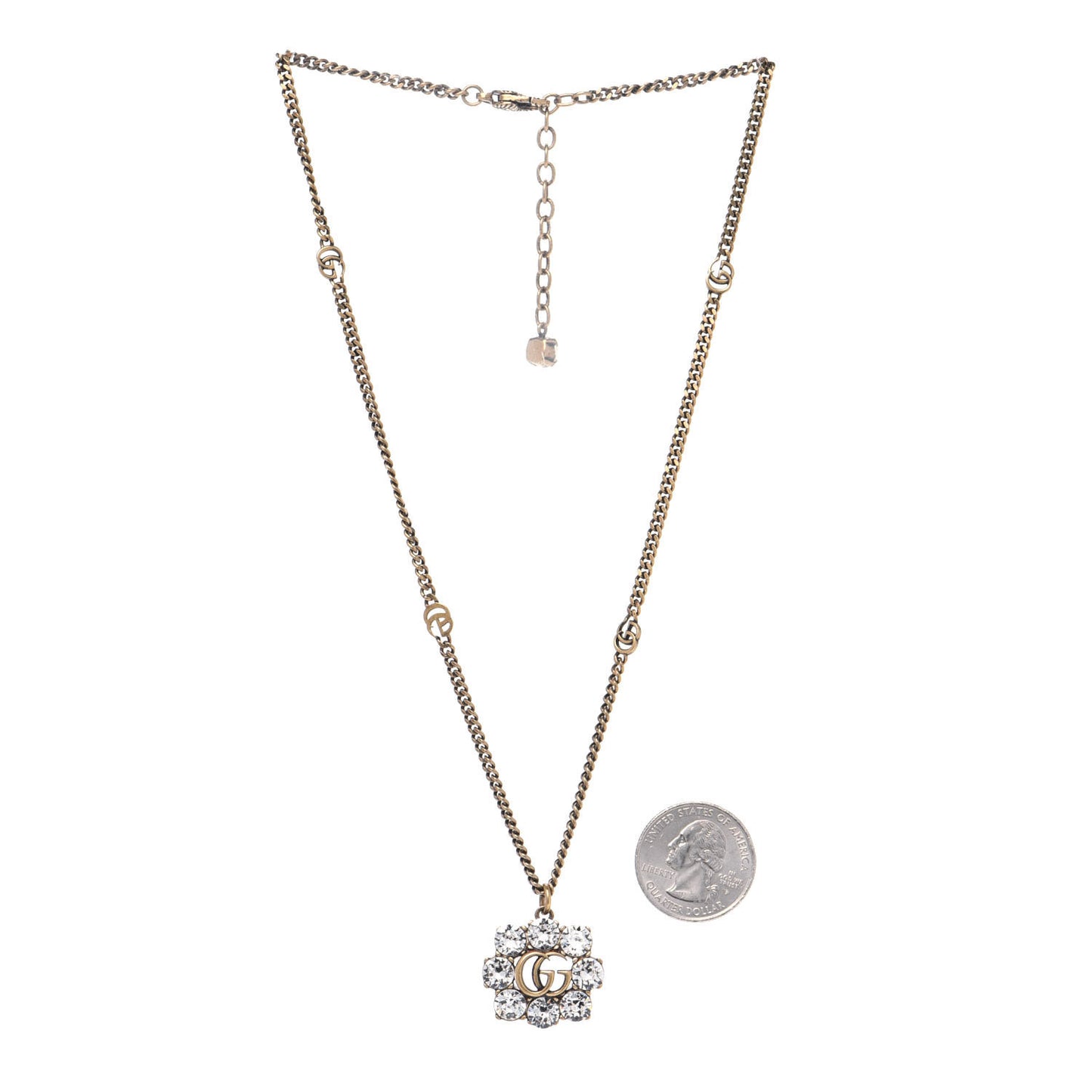 Crystal Embellished Double G Necklace Aged Gold