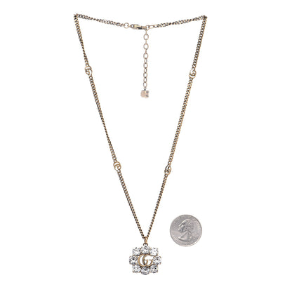 Gucci Crystal Embellished Double G Necklace Aged Gold 2 of 3