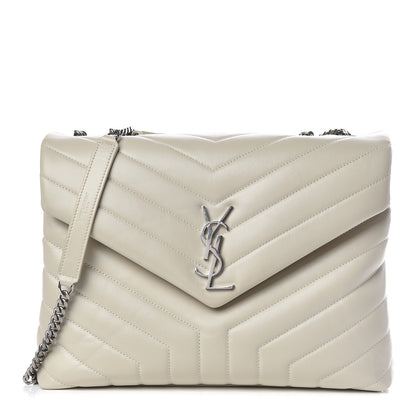 Saint Laurent Calfskin Y Quilted Monogram Medium Loulou Chain Satchel Ivory 1 of 10