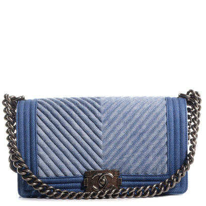 Chanel Denim Chevron Quilted Medium Boy Flap Blue 1 of 9