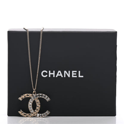 Chanel Baguette Crystal Quilted CC Pendant Necklace Gold 5 of 5
