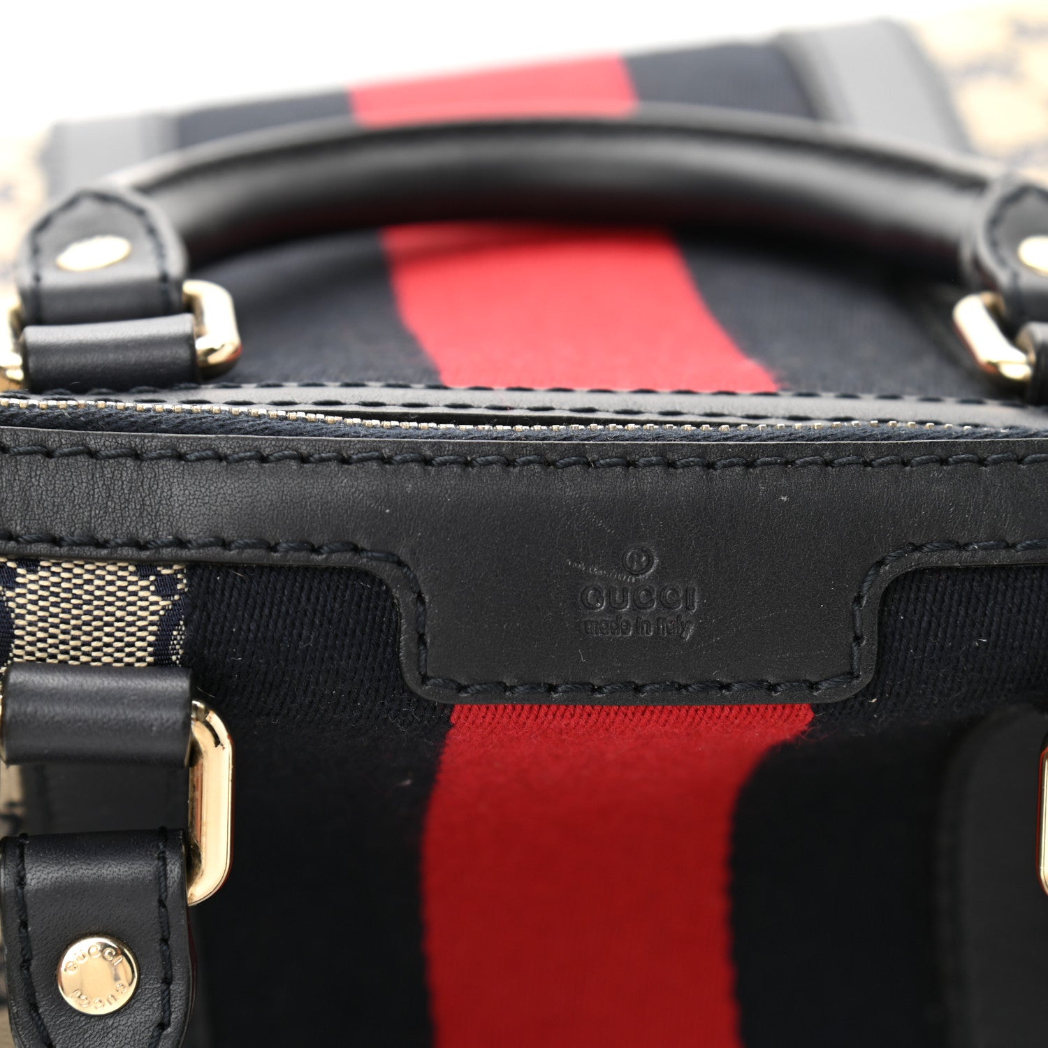 Gucci Monogram Selleria Calfskin Vintage Web Medium Boston Beige Blue 15 of 19