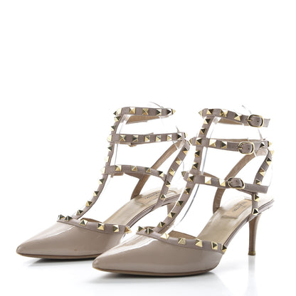 Valentino Garavani Patent Rockstud Ankle Strap Low Heel Pumps 40 Poudre 3 of 11