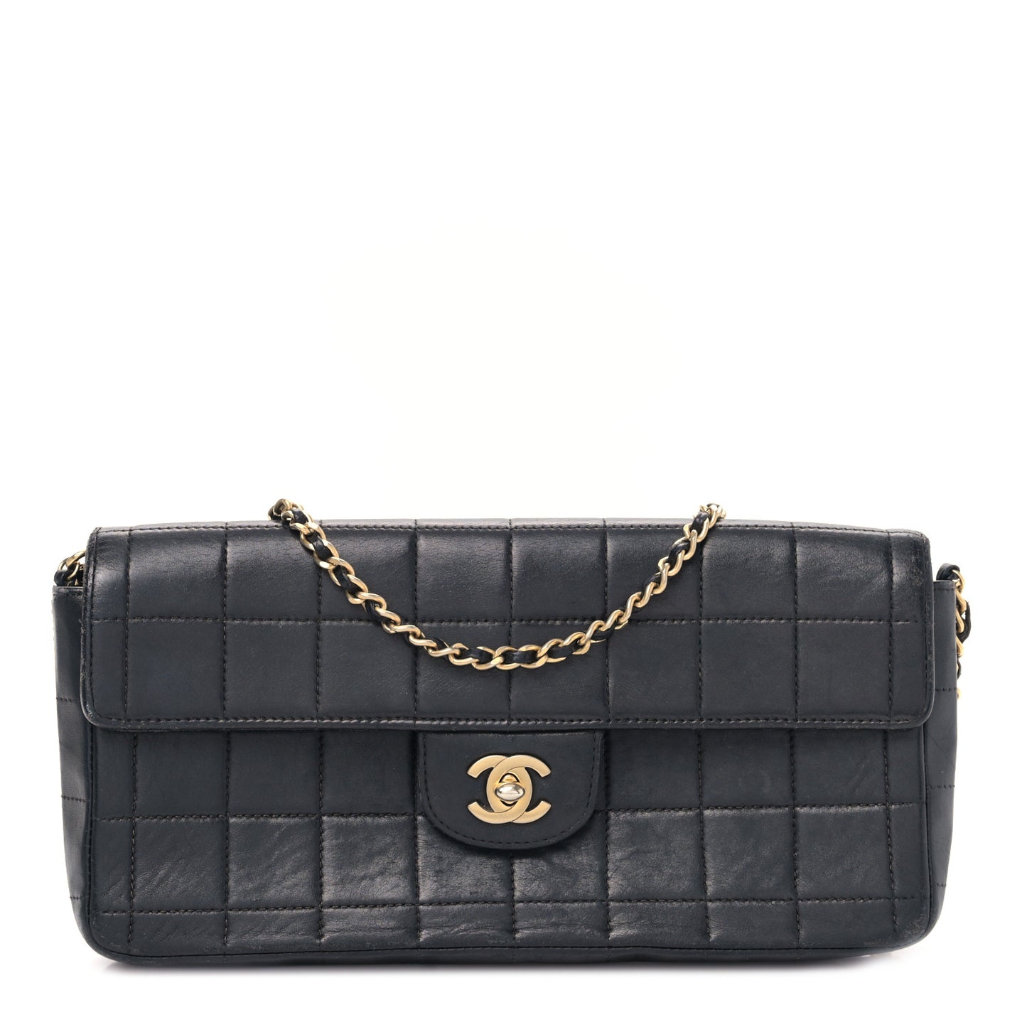 Lambskin East West Chocolate Bar Flap Black