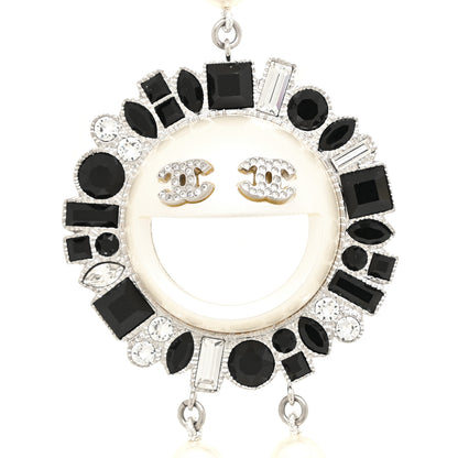 Chanel Bead Crystal Multi Strand CC Smiley Emoji Necklace Silver Black 4 of 5