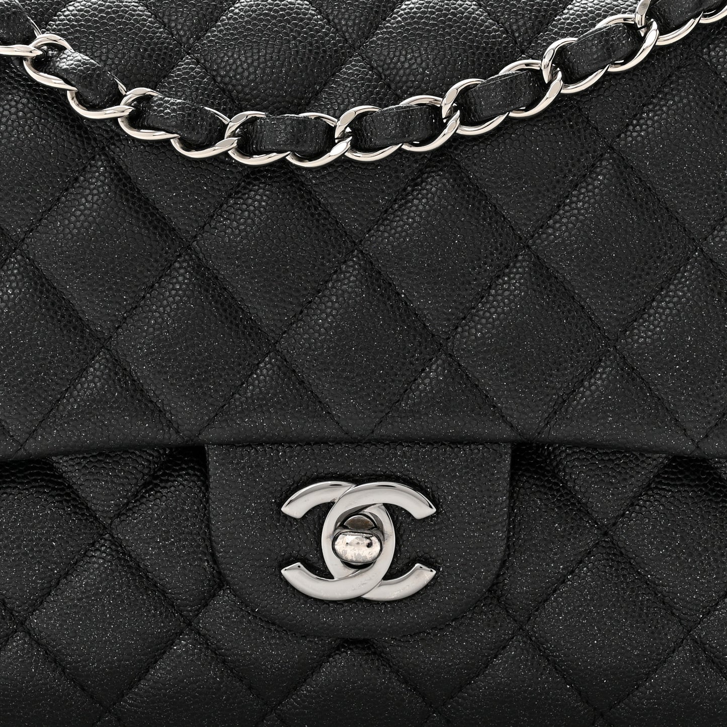 Iridescent Caviar Quilted Medium Double Flap Black