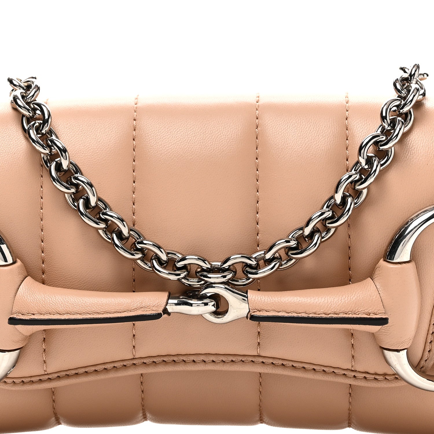 Gucci Nappa Vertical Matelasse Small Maxi Horsebit Chain Shoulder Bag Beige 8 of 10