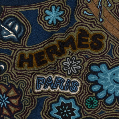 Hermes Cashmere Silk L'Arbre Du Vent Shawl 140 Ardoise Creme Kaki Clair 2 of 4