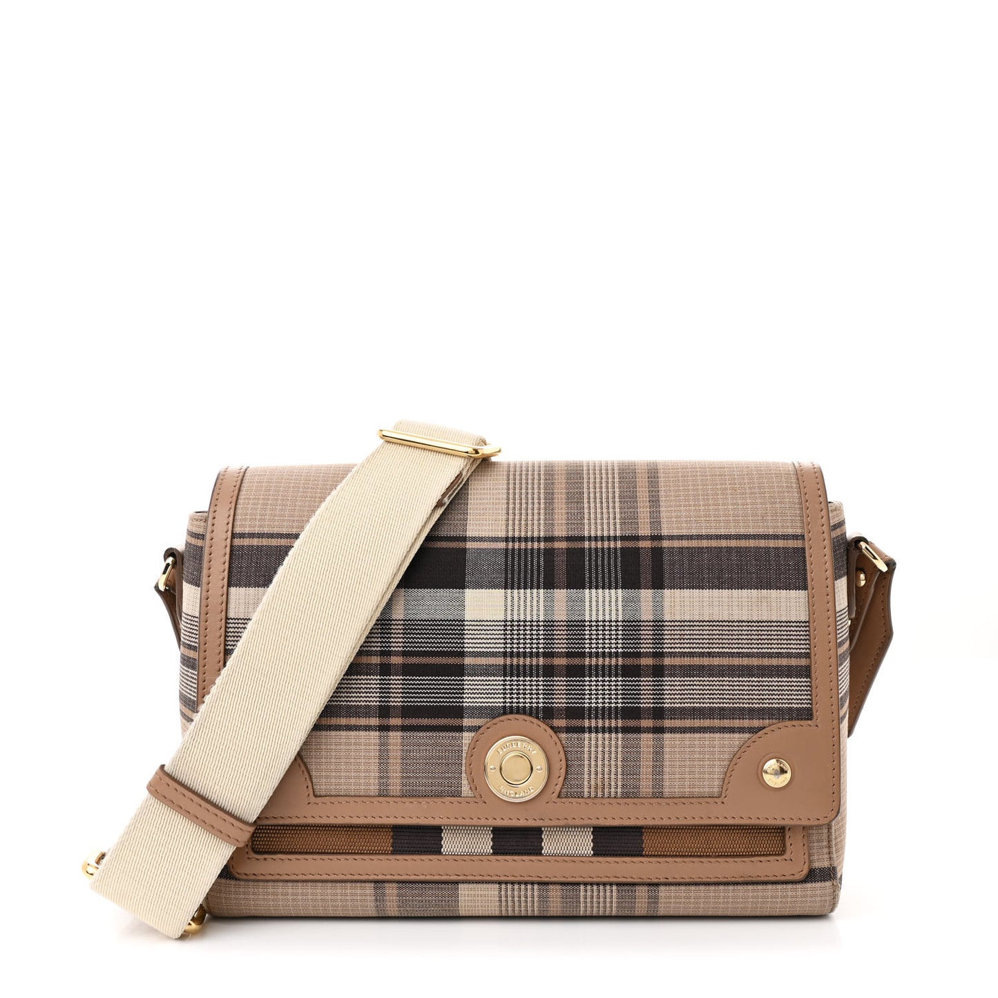 Calfskin Tartan Note Crossbody Bag Light Fawn