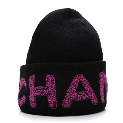 Chanel Cashmere Logo Beanie Hat Black Fuchsia 3 of 6