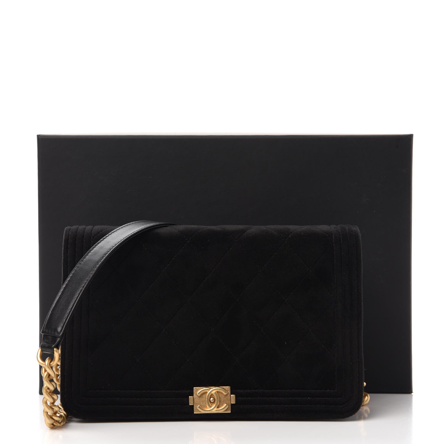 Chanel Velvet Quilted Boy Wallet On Chain WOC Black 11 of 11