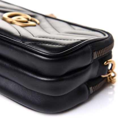 Gucci Calfskin Matelasse Mini GG Marmont Chain Crossbody Bag Black 10 of 11
