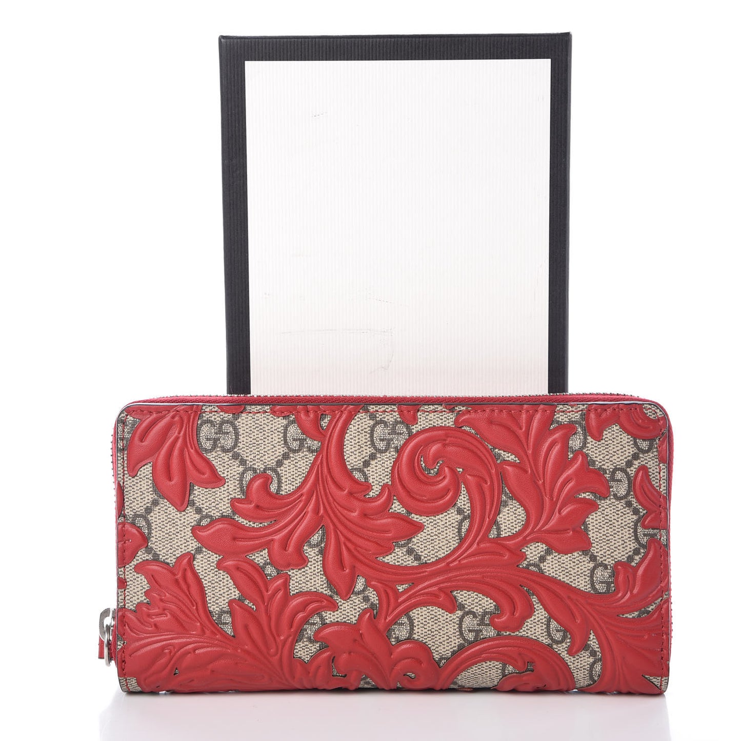 GG Supreme Monogram Arabesque Zip Around Wallet Hibiscus Red