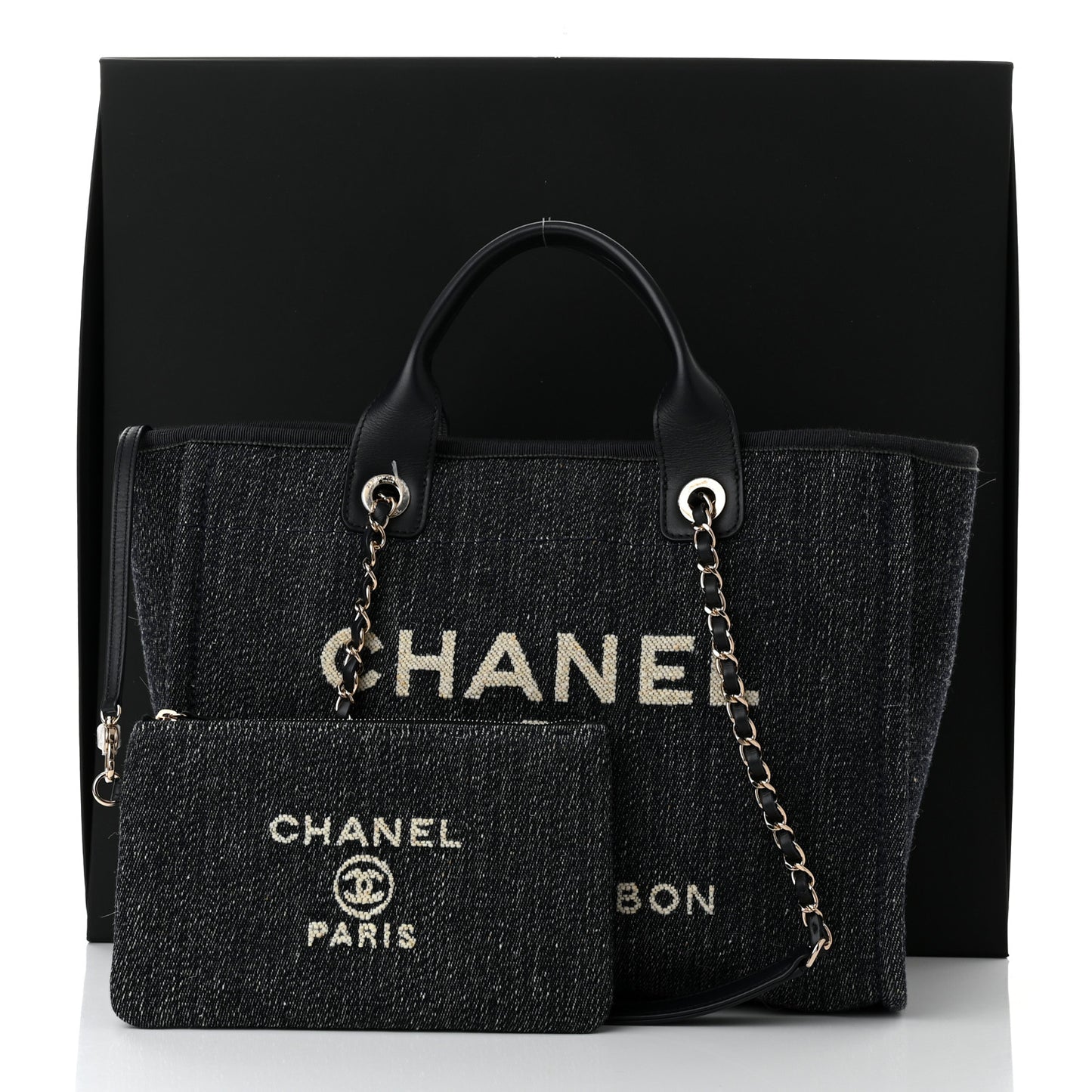 Denim Small Deauville Tote Dark Blue White