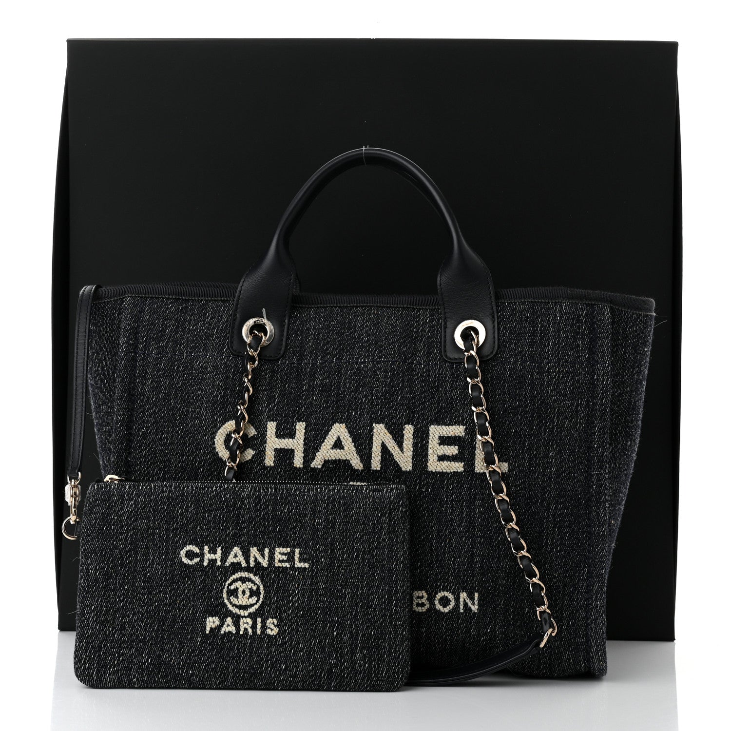Chanel Denim Small Deauville Tote Dark Blue White 12 of 12