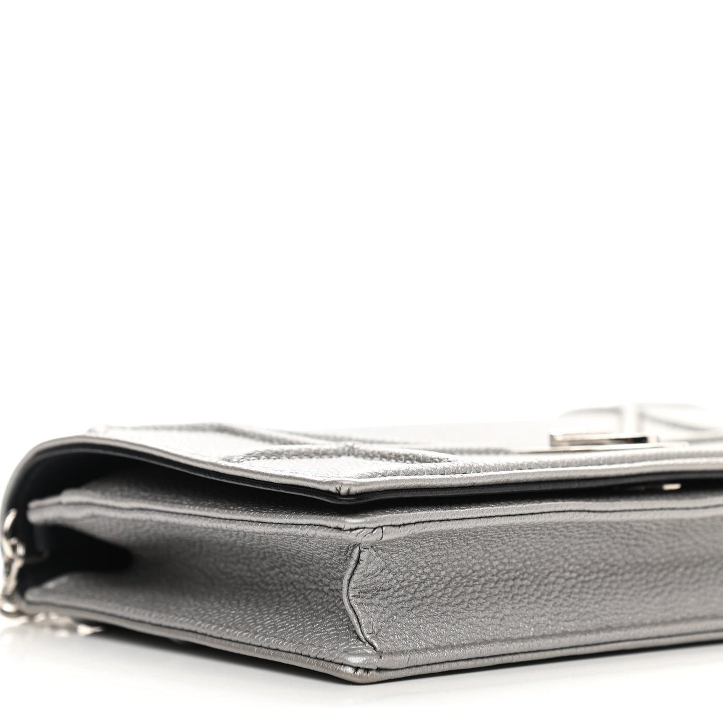 Metallic Grained Calfskin Diorama Wallet on Chain Pouch Silver