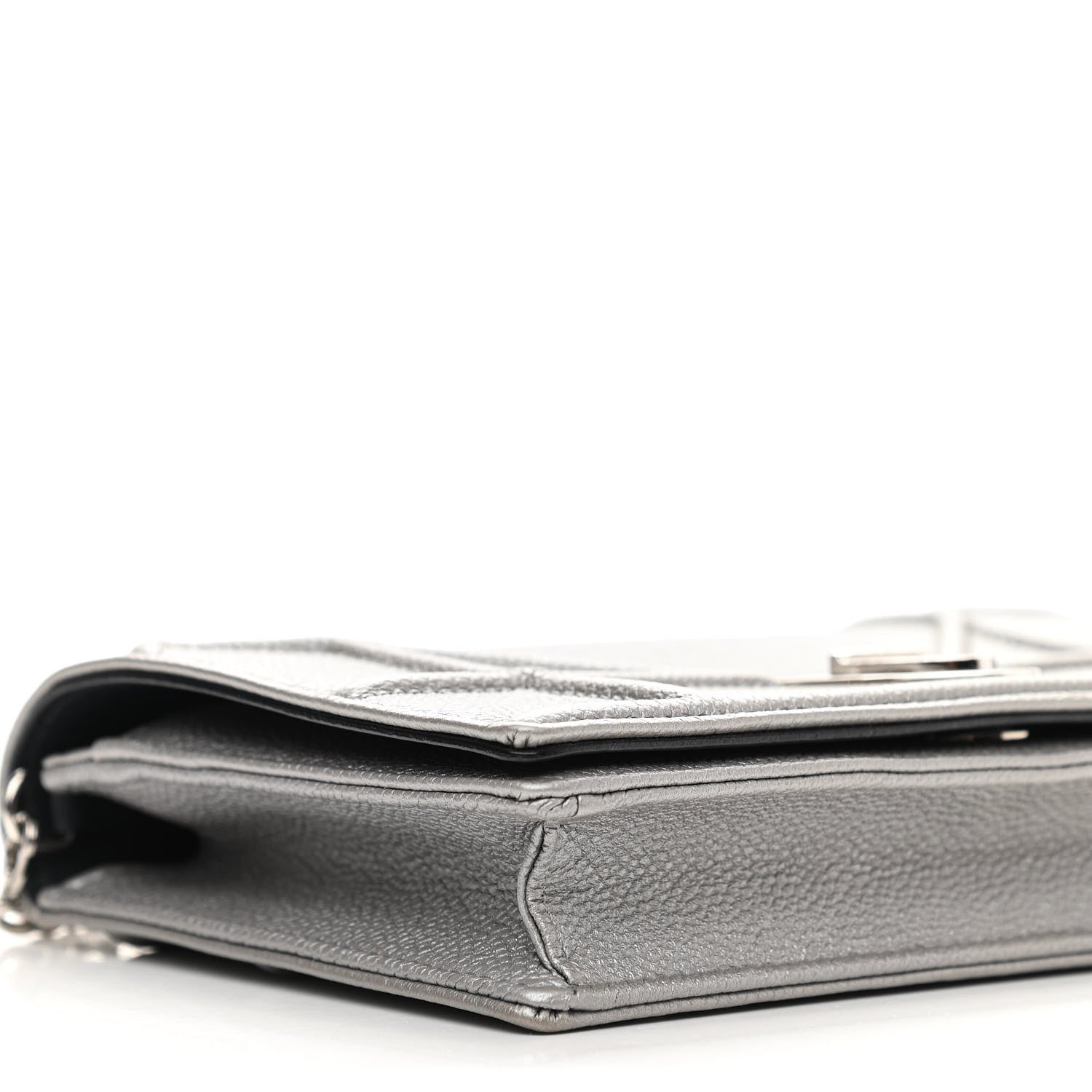 Christian Dior Metallic Grained Calfskin Diorama Wallet on Chain Pouch Silver 9 of 11