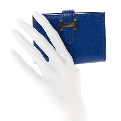 Hermes Chevre Mysore Bearn Card Holder Wallet Bleu Royal 2 of 7